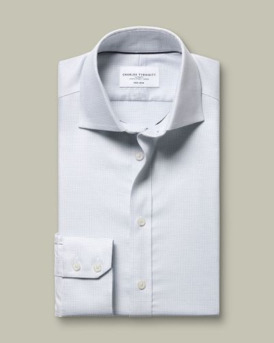 חולצה אפור כסוף גזרת סלים -Silver grey non-iron stretch Greenwich weave cutaway Slim fit shirt