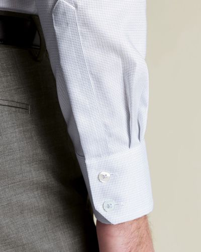 חולצה אפור כסוף גזרת סלים -Silver grey non-iron stretch Greenwich weave cutaway Slim fit shirt