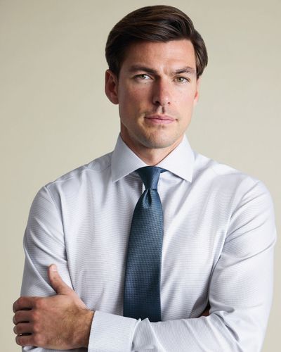 חולצה אפור כסוף גזרת סלים -Silver grey non-iron stretch Greenwich weave cutaway Slim fit shirt