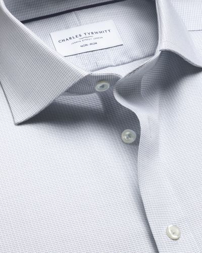 חולצה אפור כסוף גזרת קלאסיק -Silver grey non-iron stretch Greenwich weave cutaway Classic fit shirt