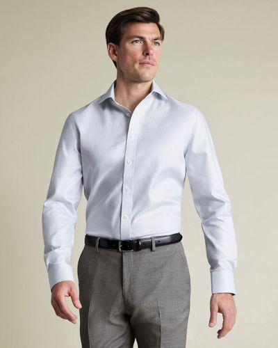 חולצה אפור כסוף גזרת קלאסיק -Silver grey non-iron stretch Greenwich weave cutaway Classic fit shirt