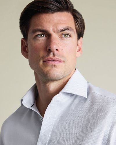 חולצה אפור כסוף גזרת קלאסיק -Silver grey non-iron stretch Greenwich weave cutaway Classic fit shirt