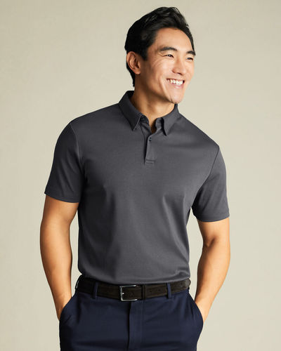 חולצת פולו קצרה אפור גרפיט אלגנטית - Graphite grey plain short sleeve polo