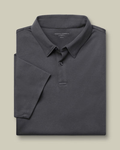 חולצת פולו קצרה אפור גרפיט אלגנטית - Graphite grey plain short sleeve polo