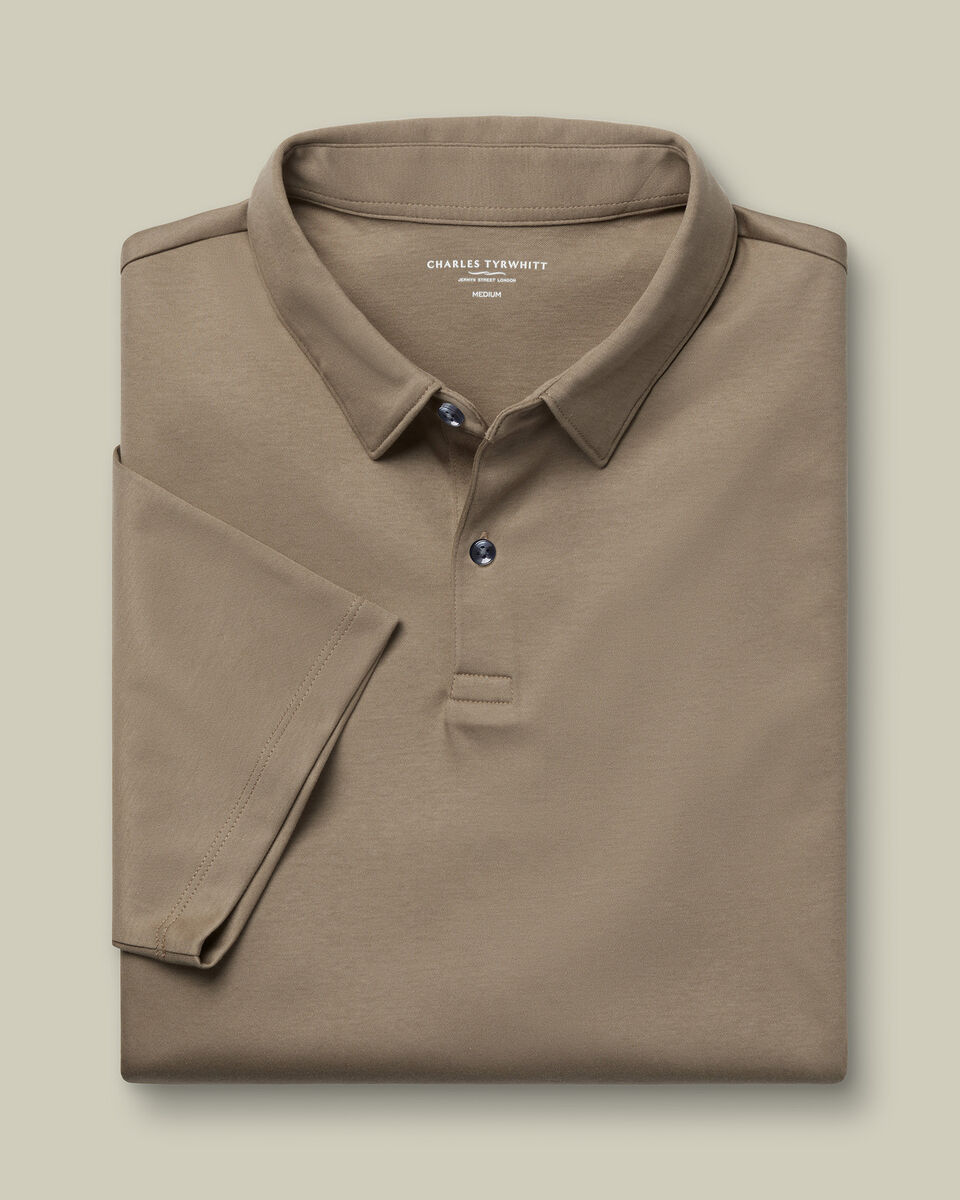 חולצת פולו קצרה אלגנטית בצבע מוקה - Mocha plain short sleeve jersey polo