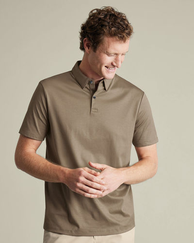 חולצת פולו קצרה אלגנטית בצבע מוקה - Mocha plain short sleeve jersey polo