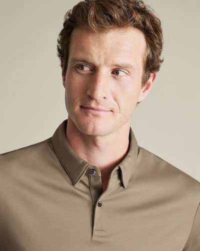 חולצת פולו קצרה אלגנטית בצבע מוקה - Mocha plain short sleeve jersey polo