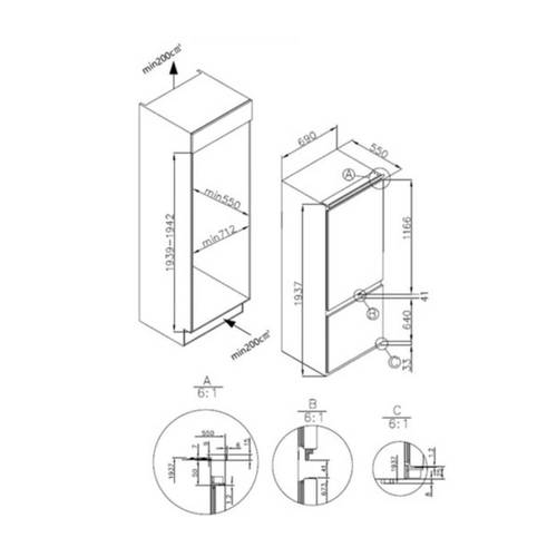 מקרר אינטגרלי מקפיא תחתון 341 ליטר Gorenje NF NRKI619EA3
