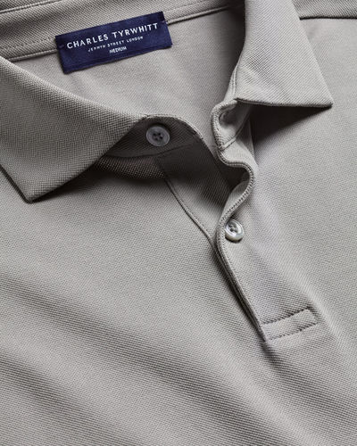 חולצת פולו אפור בהיר עם צווארון אלגנטי - Light Grey cotton stretch smart pique polo