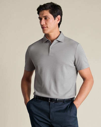 חולצת פולו אפור בהיר עם צווארון אלגנטי - Light Grey cotton stretch smart pique polo
