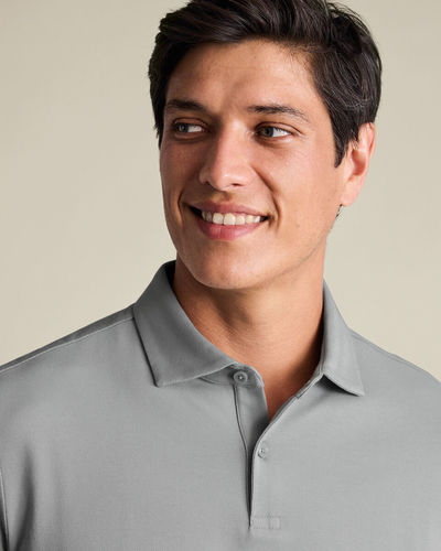 חולצת פולו אפור בהיר עם צווארון אלגנטי - Light Grey cotton stretch smart pique polo