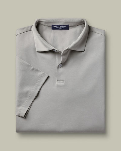 חולצת פולו אפור בהיר עם צווארון אלגנטי - Light Grey cotton stretch smart pique polo