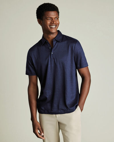 חולצת פולו נייבי מפשתן - Navy blue short sleeve linen polo 