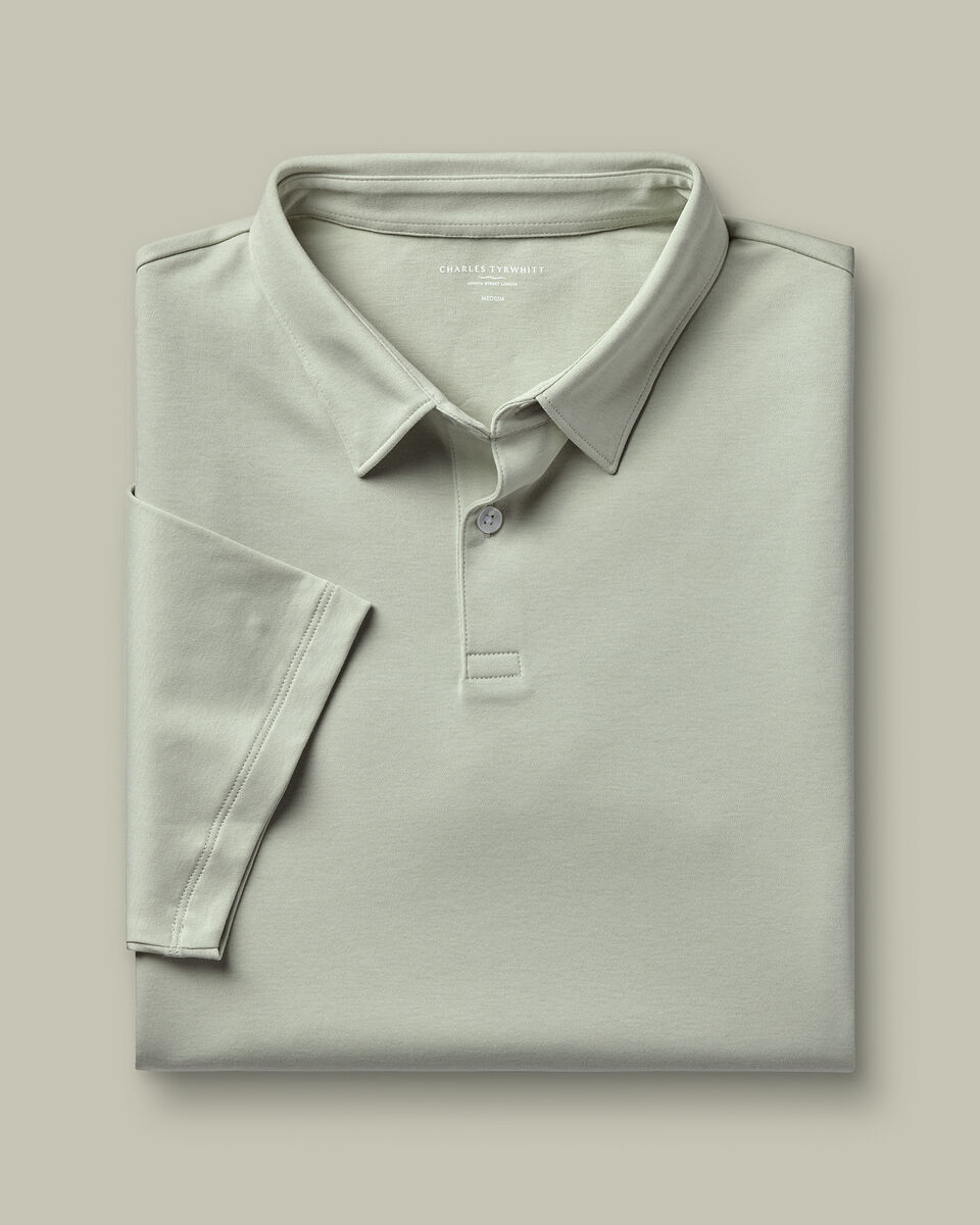 חולצת פולו טורקיז בהיר אלגנטית - Pale teal green short sleeve jersey polo
