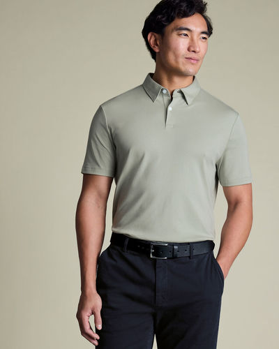 חולצת פולו טורקיז בהיר אלגנטית - Pale teal green short sleeve jersey polo