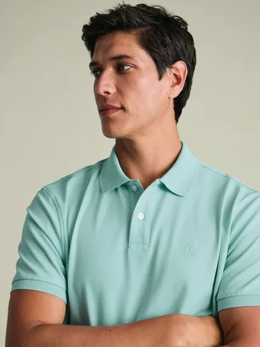 חולצת פולו ירוק אקווה - Aqua green short sleeve cotton stretch polo