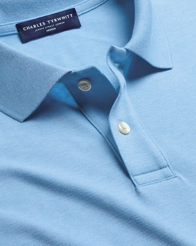 חולצת פולו תכלת - Light blue Marl short sleeve cotton stretch pique polo