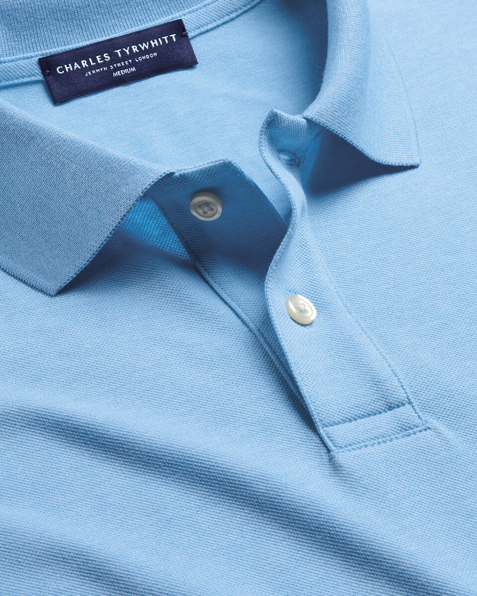 חולצת פולו תכלת - Light blue Marl short sleeve cotton stretch pique polo
