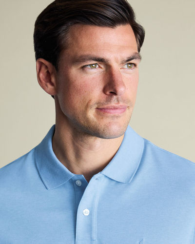 חולצת פולו תכלת - Light blue Marl short sleeve cotton stretch pique polo