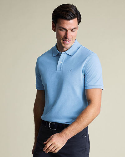 חולצת פולו תכלת - Light blue Marl short sleeve cotton stretch pique polo
