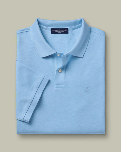 חולצת פולו תכלת - Light blue Marl short sleeve cotton stretch pique polo