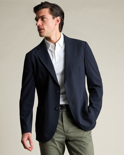 ג'קט נייבי בד סירסאקר לא מובנה - Navy seersucker slim fit jacket