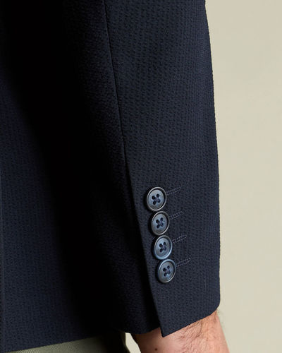 ג'קט נייבי בד סירסאקר לא מובנה - Navy seersucker slim fit jacket