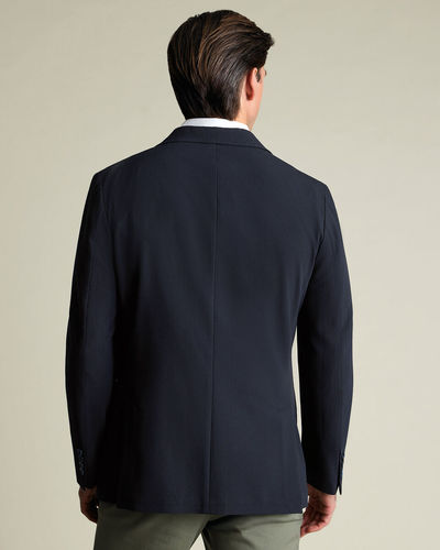 ג'קט נייבי בד סירסאקר לא מובנה - Navy seersucker slim fit jacket