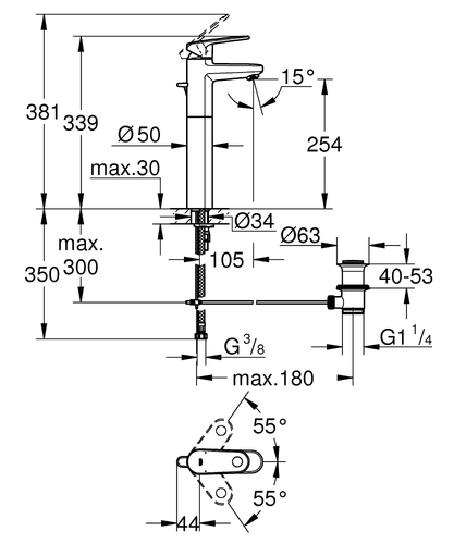 002 618 32 ברז פרח גבוה במיוחד לכיור מונח