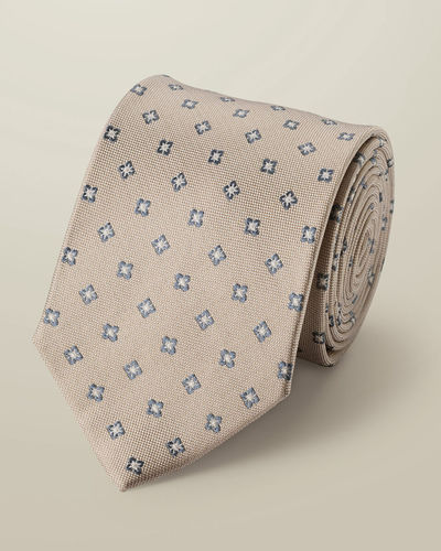 עניבה - Ivory geo silk patterned tie