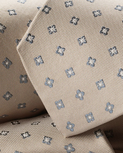 עניבה - Ivory geo silk patterned tie