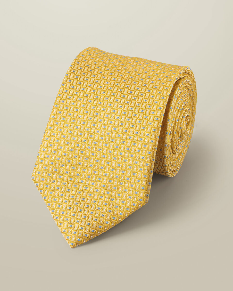 עניבה - Lemon and sky semi plain silk pattern tie
