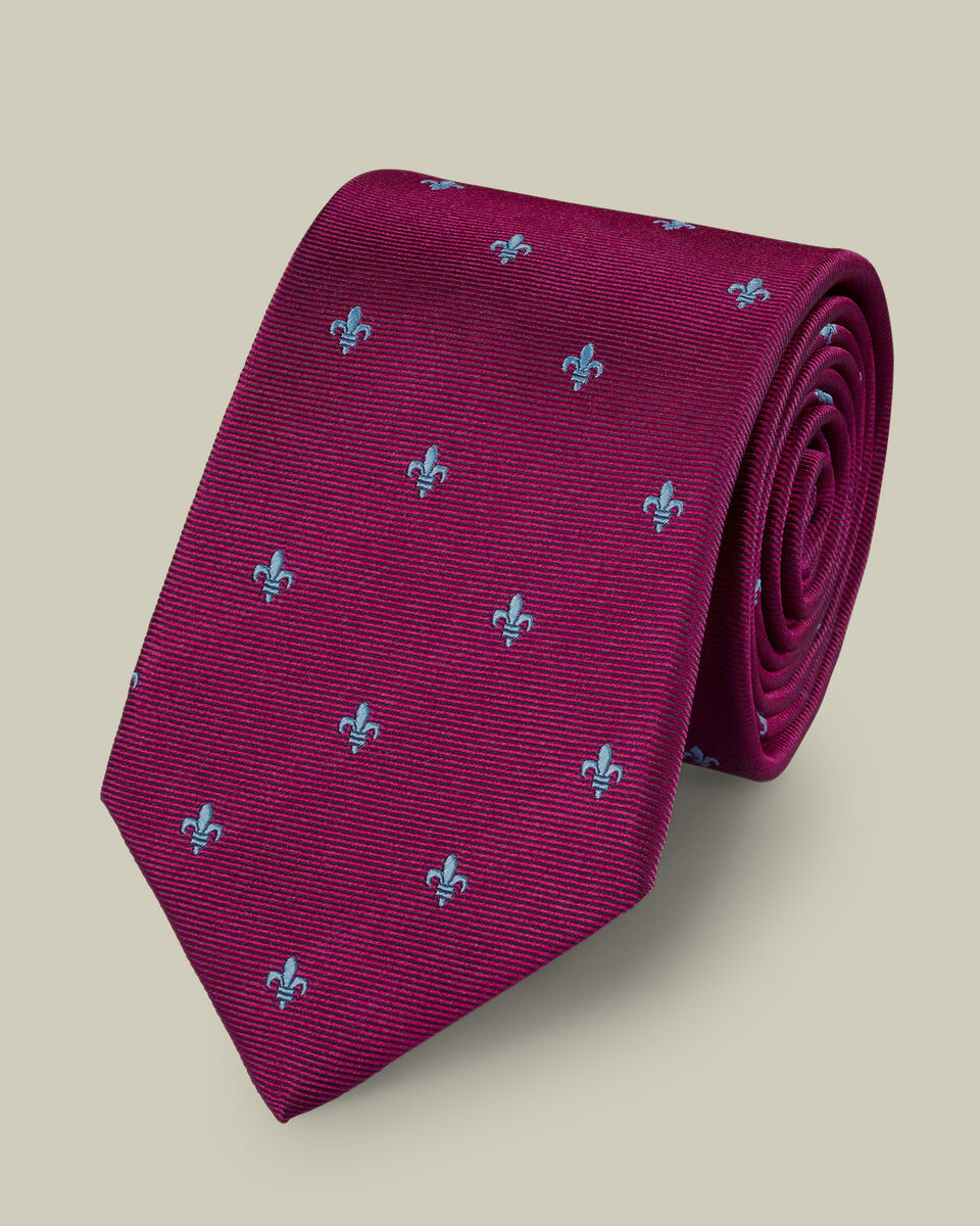 עניבה - Blackberry purple Fleur de Lys silk tie