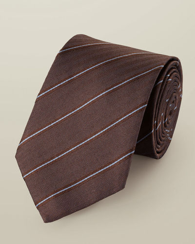 עניבה - Chocolate brown silk stripe tie