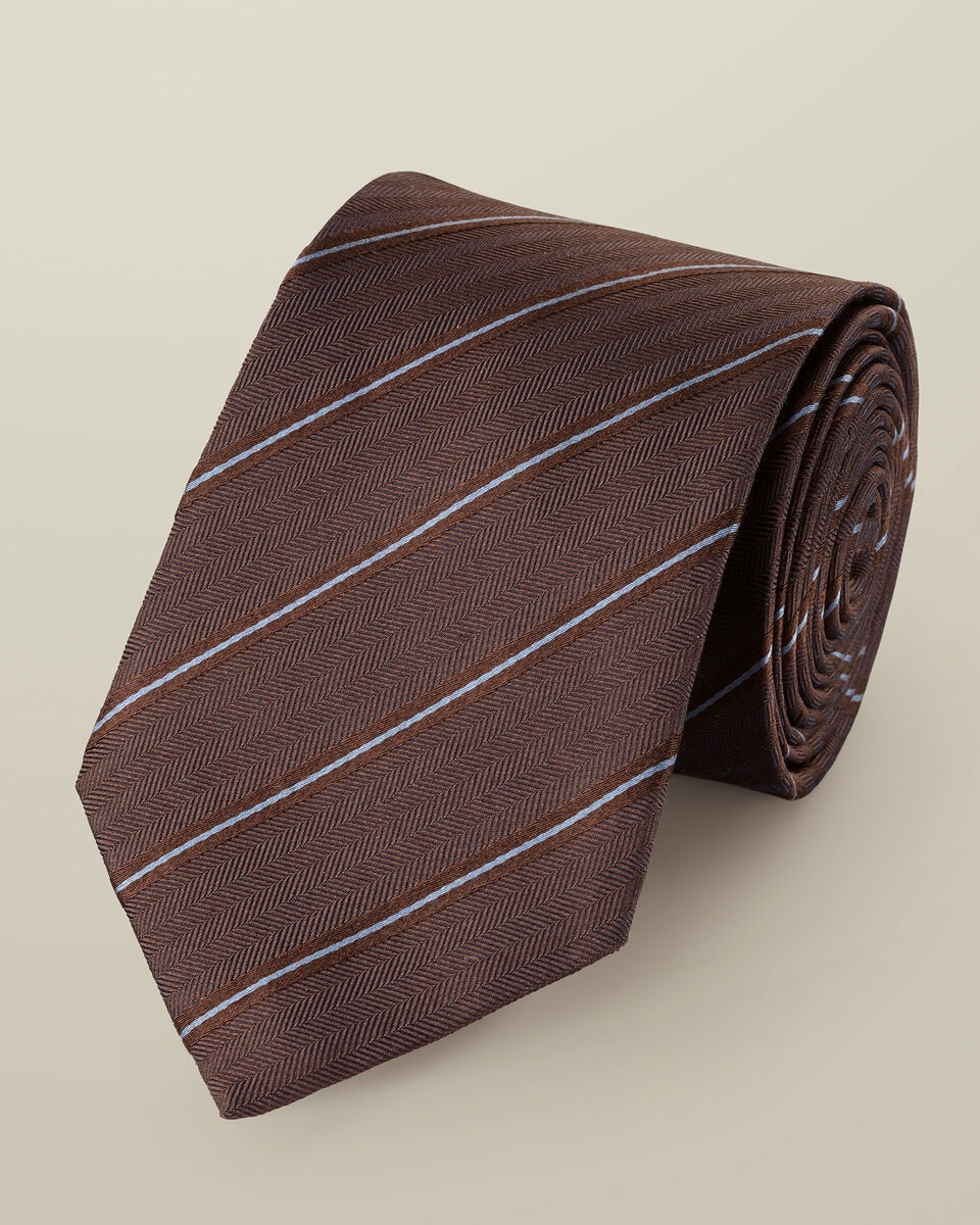 עניבה - Chocolate brown silk stripe tie