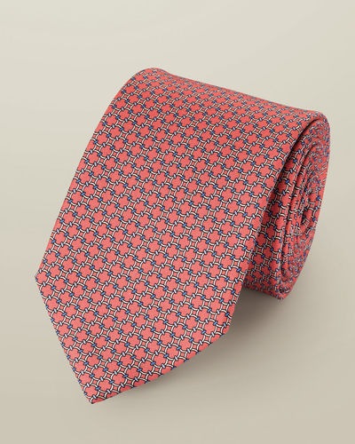 עניבה - Coral pink silk printed tie
