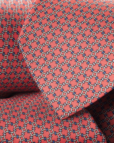 עניבה - Coral pink silk printed tie