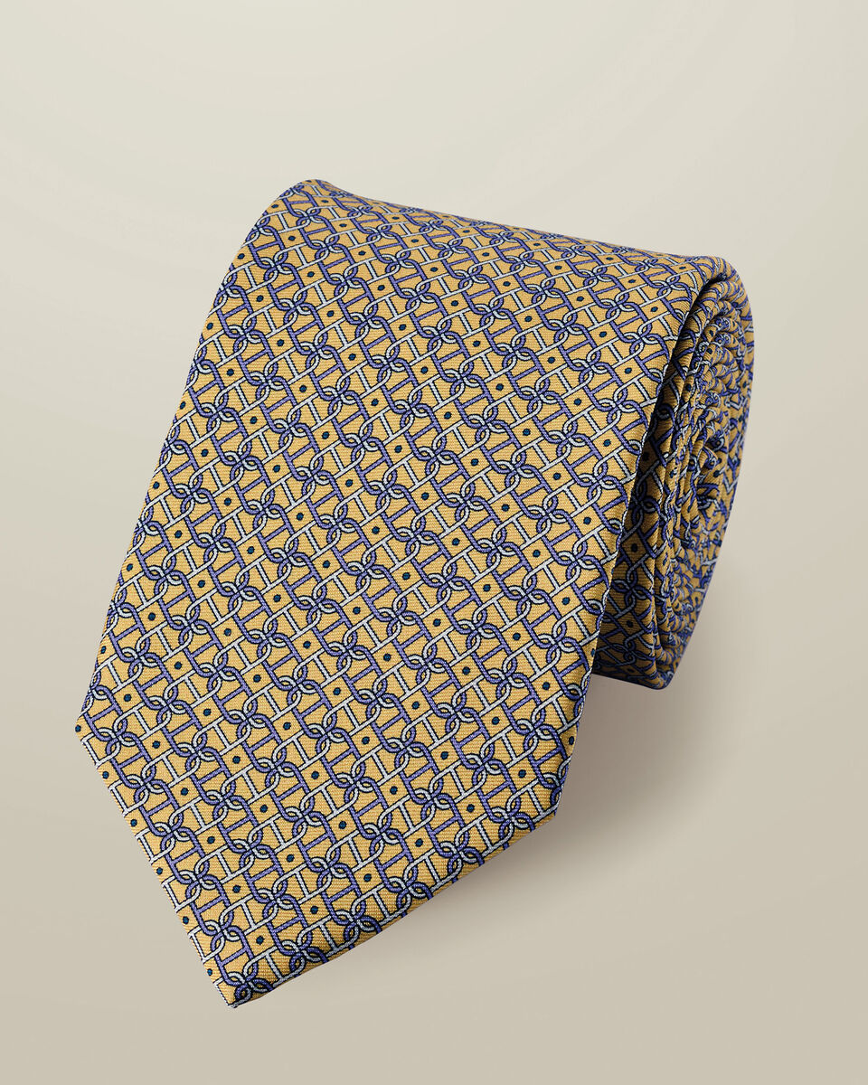 עניבה - Lemon silk printed tie