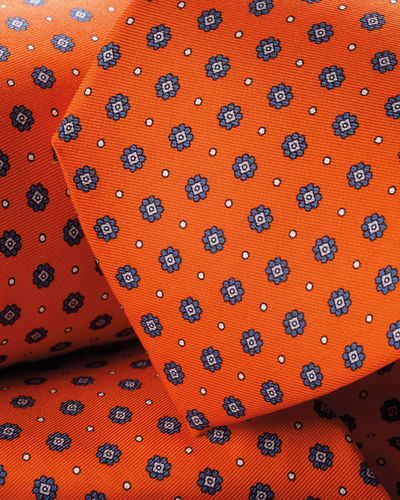 עניבה - Orange silk print tie