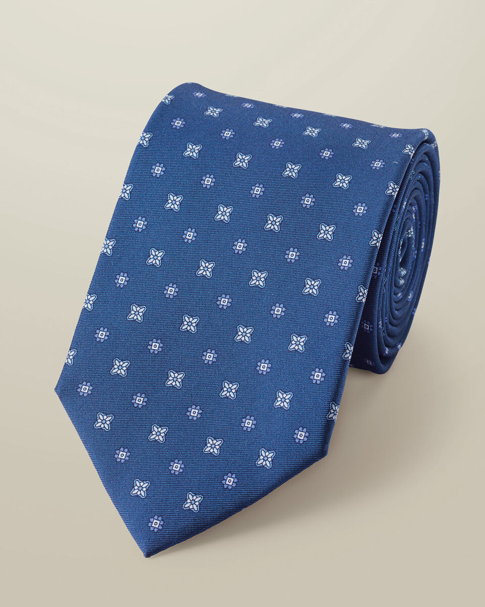 עניבה - Royal blue silk print tie