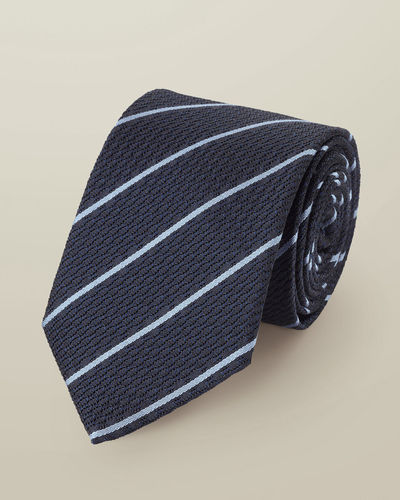 עניבה ירוקה איטלקית - Navy and sky Grenadine stripe silk tie
