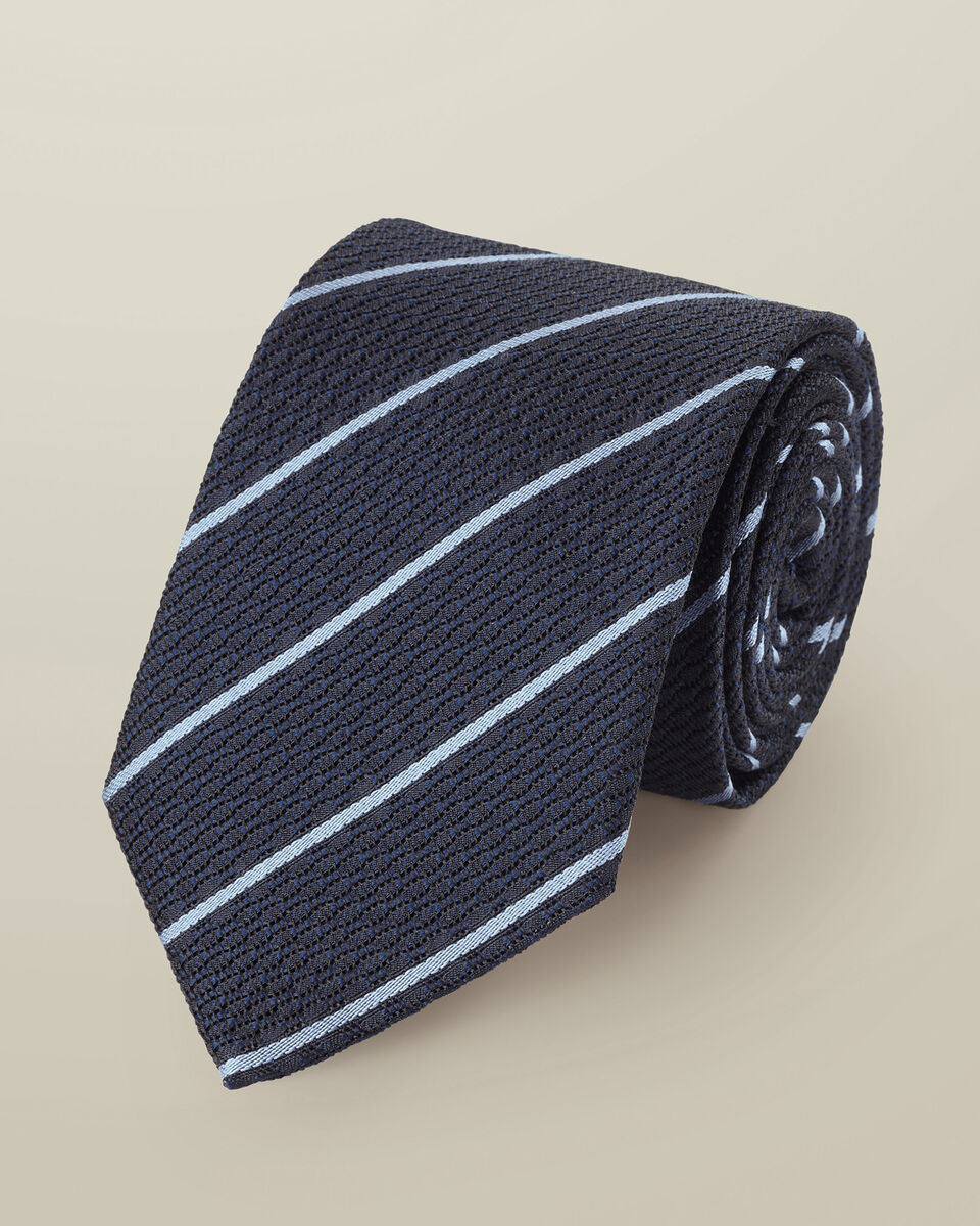עניבה ירוקה איטלקית - Navy and sky Grenadine stripe silk tie