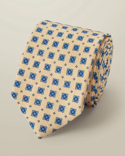עניבה יוקרתית Lemon and blue linen silk geo tie