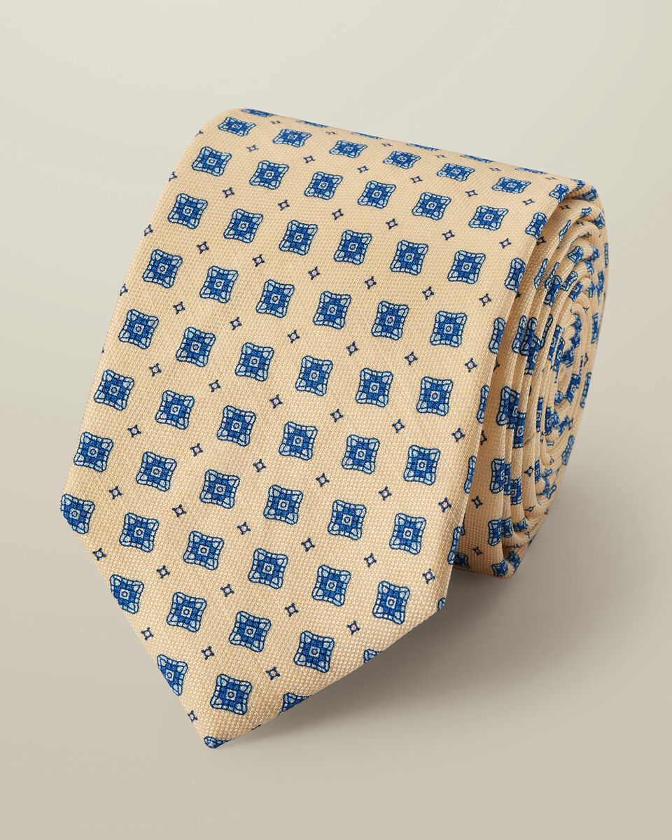 עניבה יוקרתית Lemon and blue linen silk geo tie