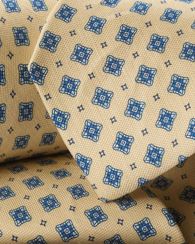 עניבה יוקרתית Lemon and blue linen silk geo tie
