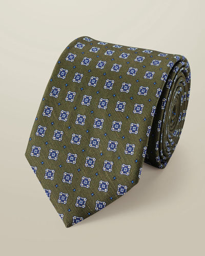 עניבה יוקרתית Moss green and blue linen silk geo tie