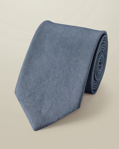 עניבה יוקרתית Steel blue plain linen silk tie