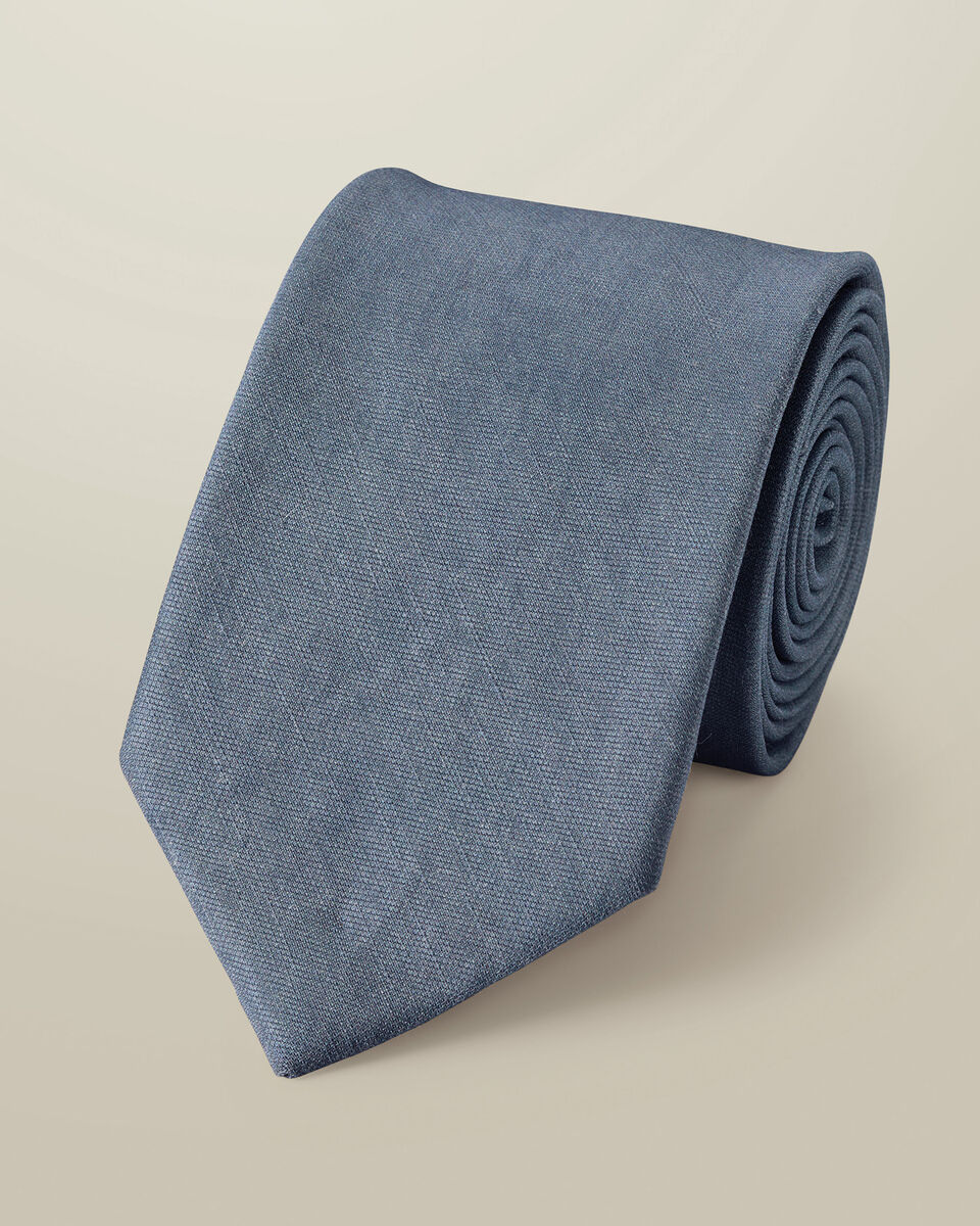 עניבה יוקרתית Steel blue plain linen silk tie
