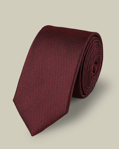 עניבה דקה - Red textured silk slim tie