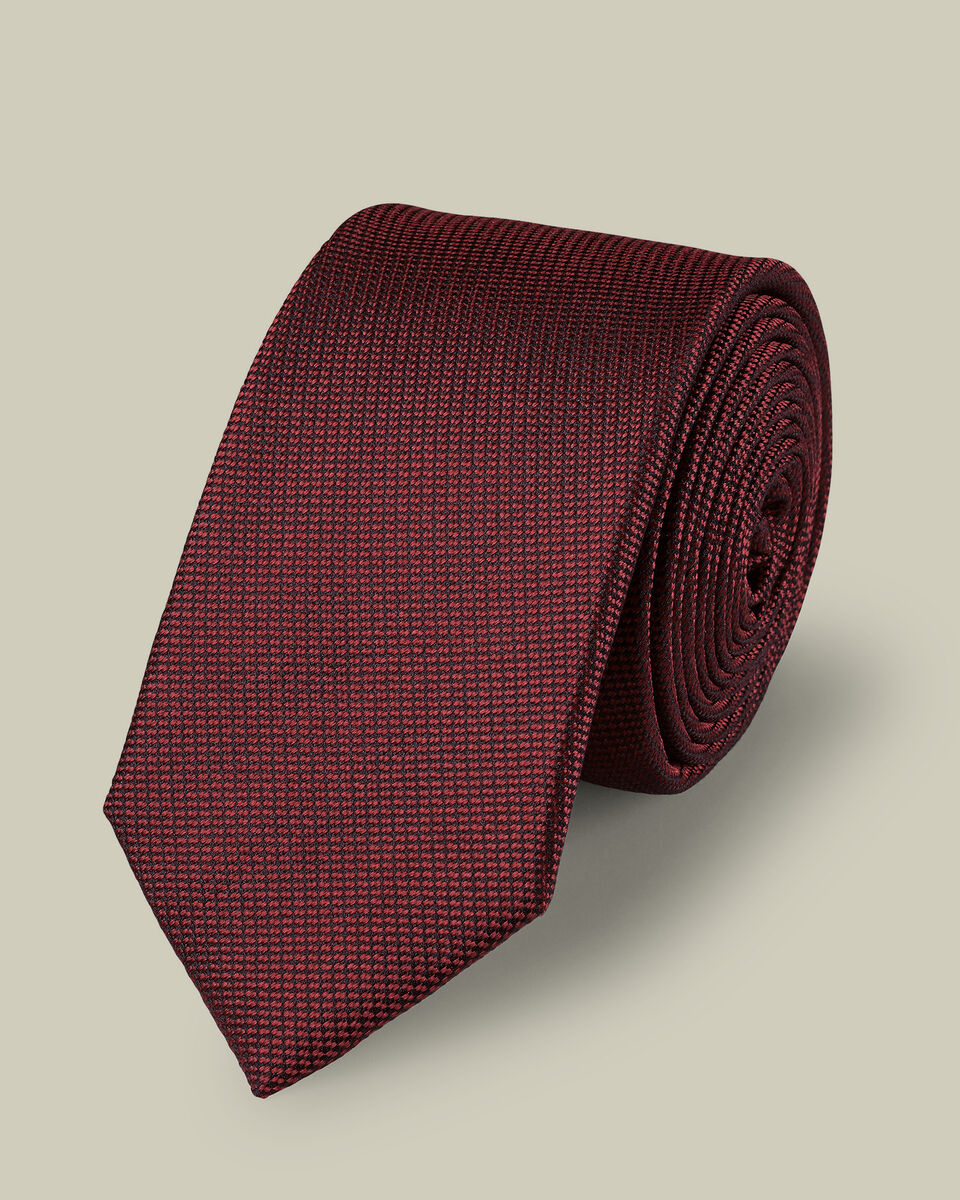 עניבה דקה - Red textured silk slim tie
